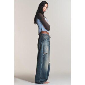 ZARA TRF MID-WAIST TURN-UP WAIST JEANS